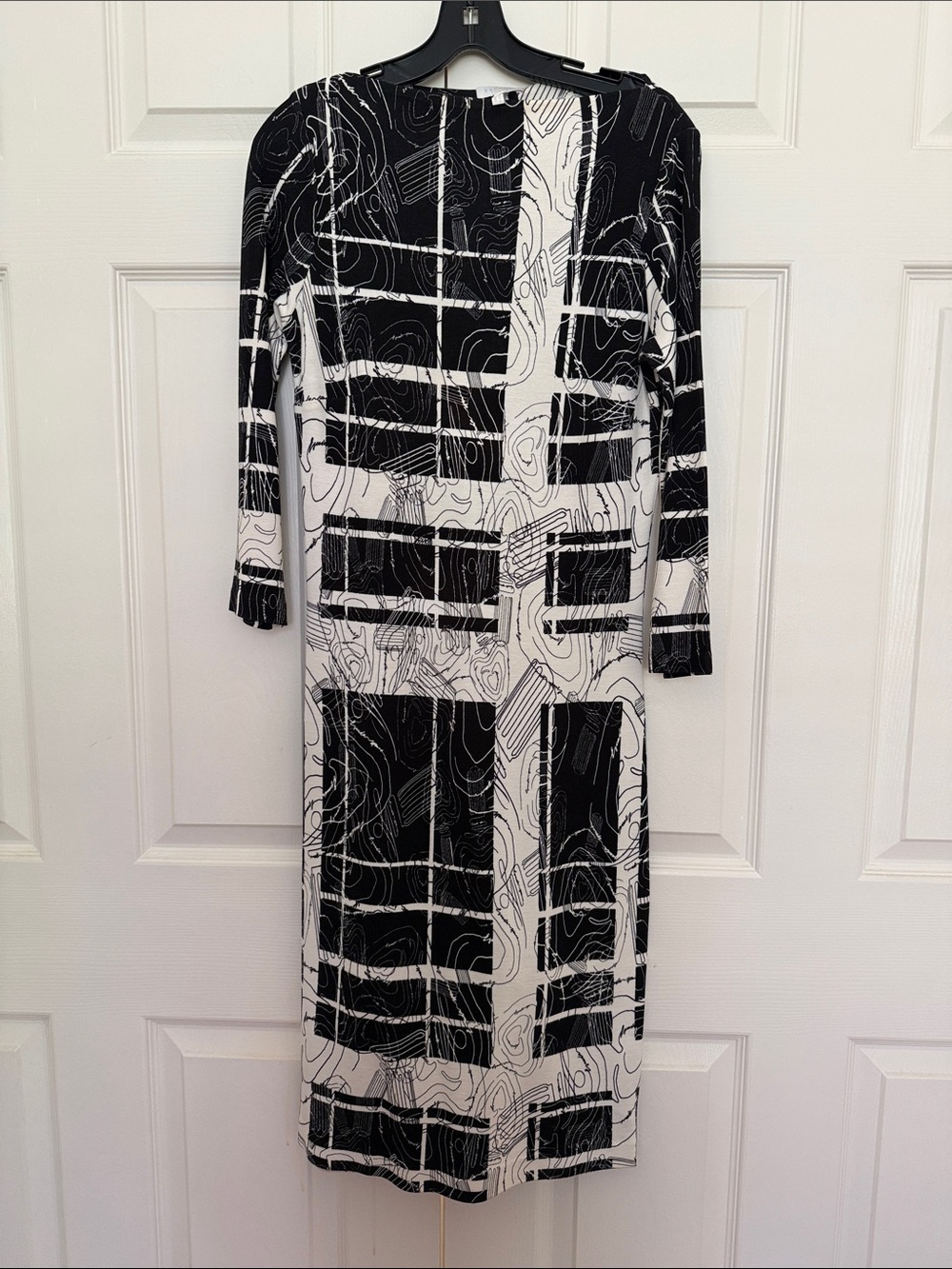 Escada Black and White Long Sleeve Graphic Midi Dress